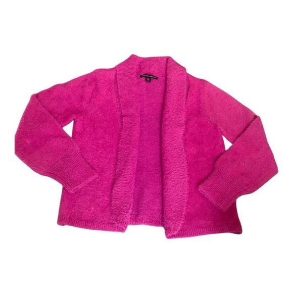 Boston Proper Plush Short Open Front Cardigan Rolled Collar Small Fuchsia Pink - Picture 3 of 6